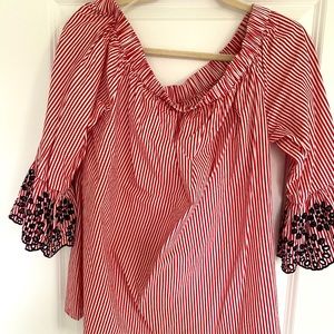 Red white and blue blouse